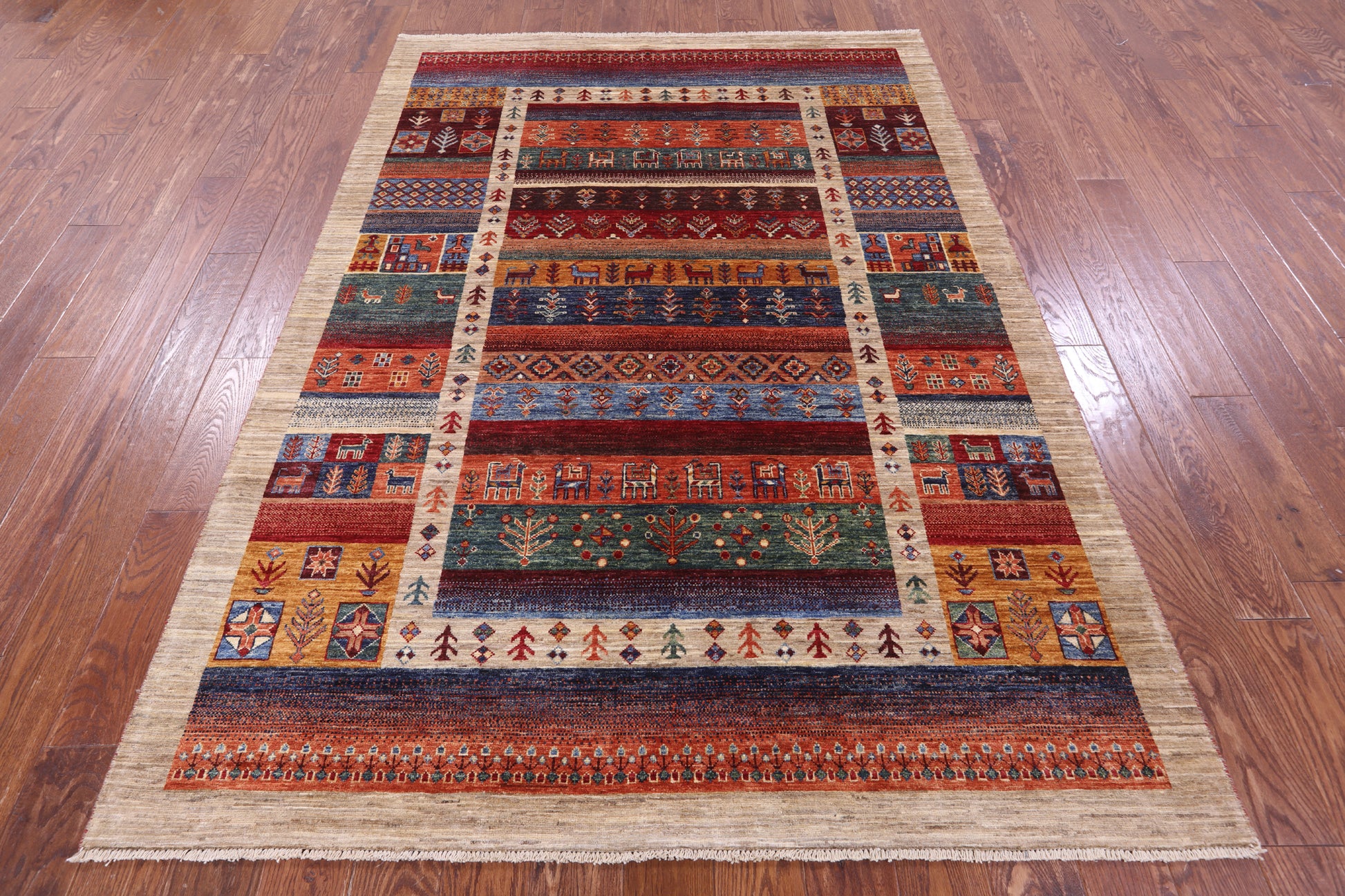 Tribal Persian Gabbeh Handmade Wool Rug - 5' 6" X 7' 8" - Golden Nile