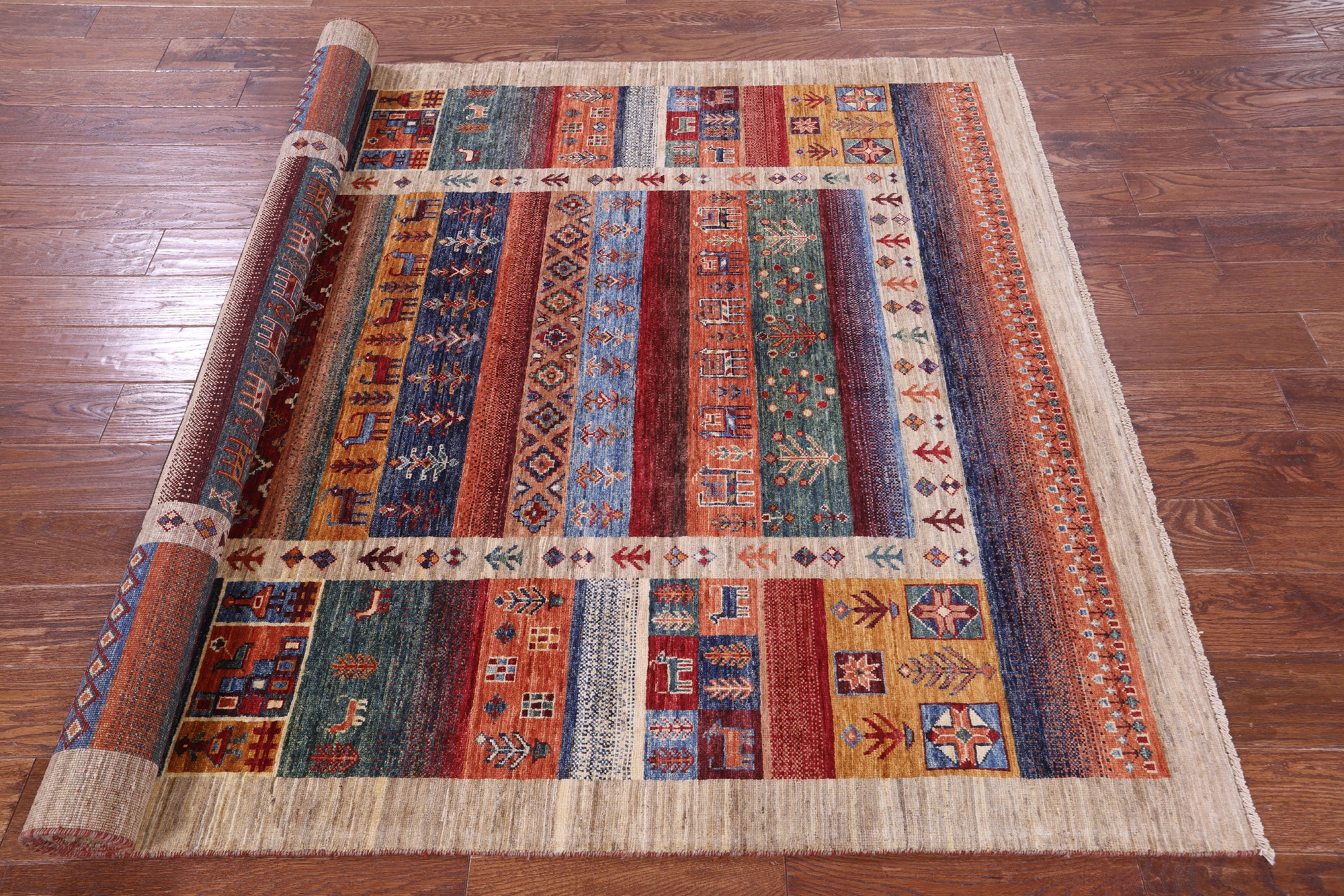 Tribal Persian Gabbeh Handmade Wool Rug - 5' 6" X 7' 8" - Golden Nile