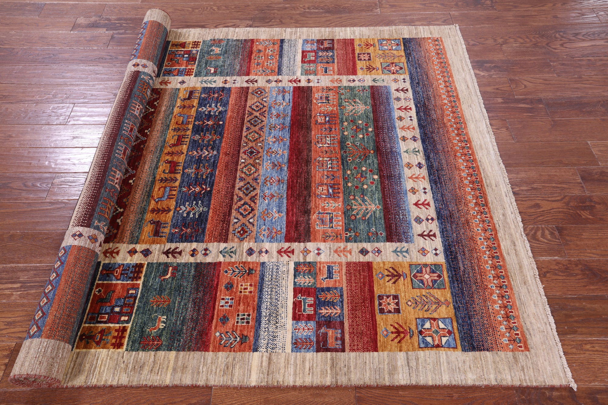 Tribal Persian Gabbeh Handmade Wool Rug - 5' 6" X 7' 8" - Golden Nile