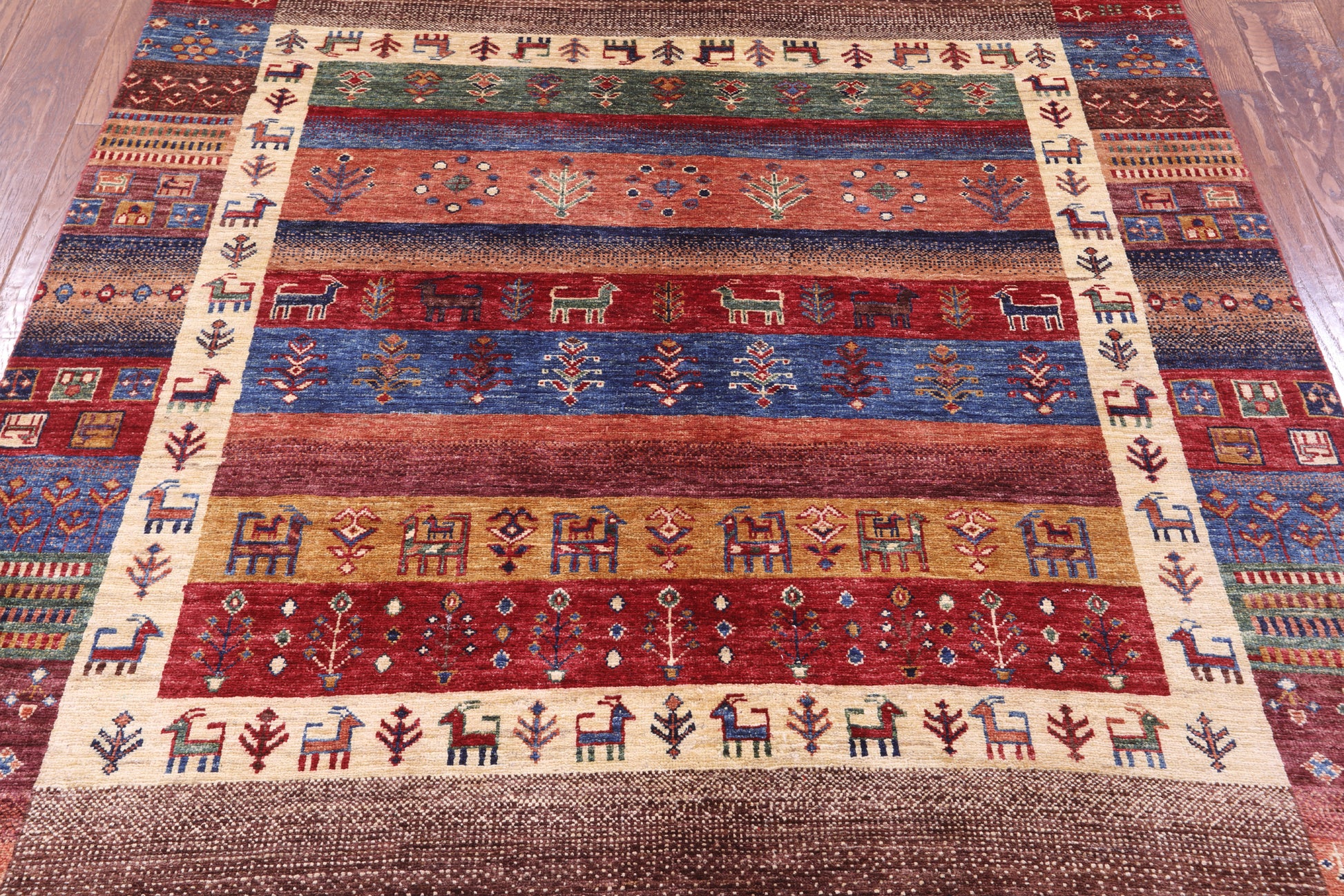 Tribal Persian Gabbeh Handmade Wool Rug - 5' 1" X 6' 5" - Golden Nile
