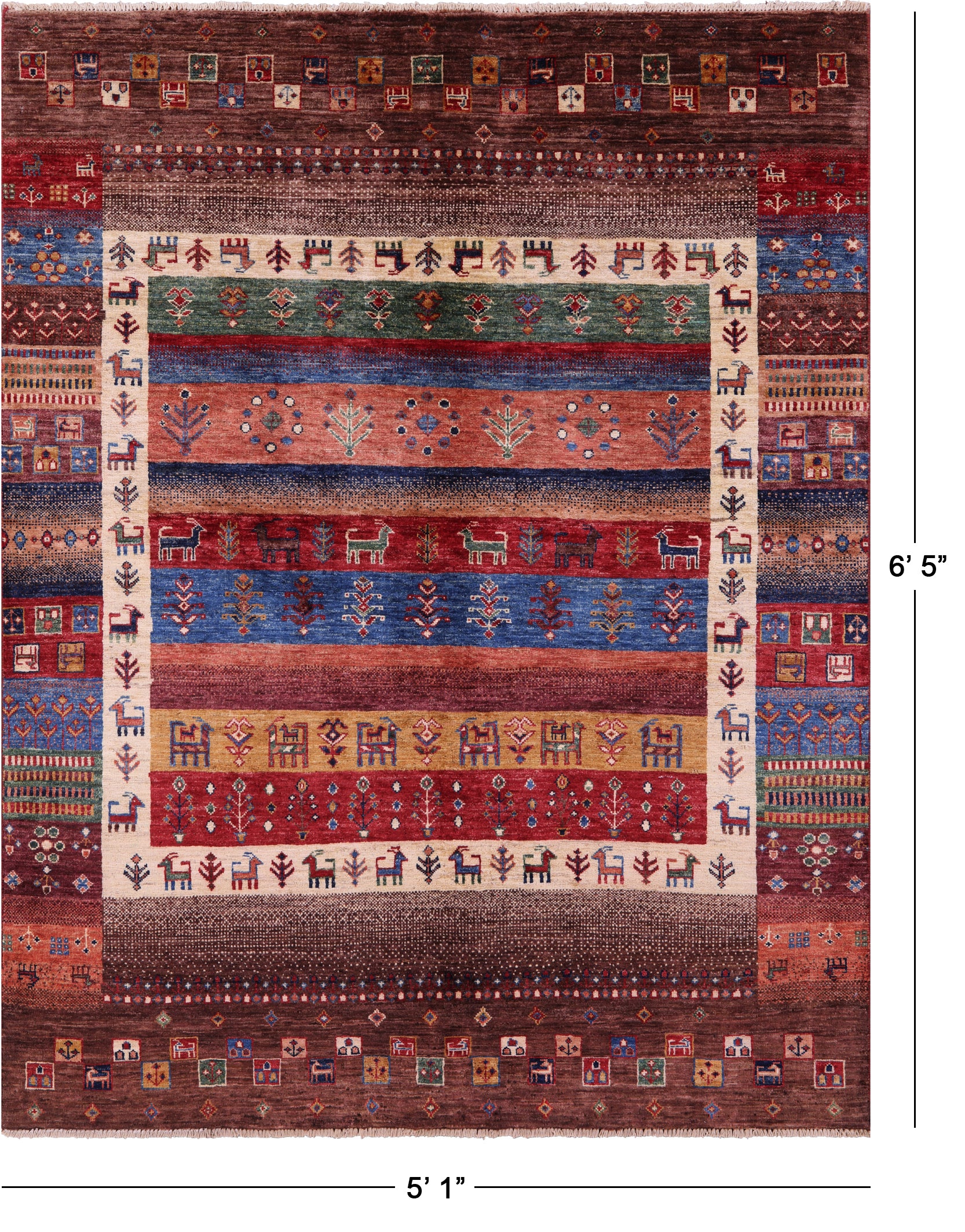 Tribal Persian Gabbeh Handmade Wool Rug - 5' 1" X 6' 5" - Golden Nile