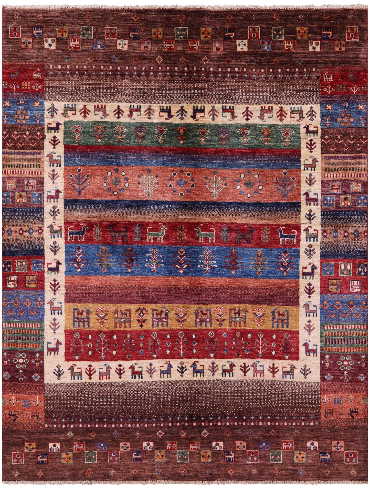 Tribal Persian Gabbeh Handmade Wool Rug - 5' 1" X 6' 5" - Golden Nile