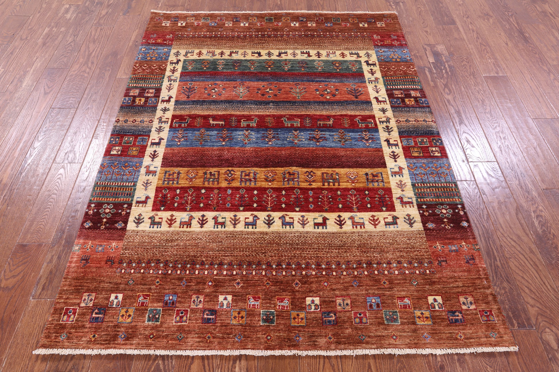 Tribal Persian Gabbeh Hand Knotted Wool Rug - 4' 11" X 6' 6" - Golden Nile