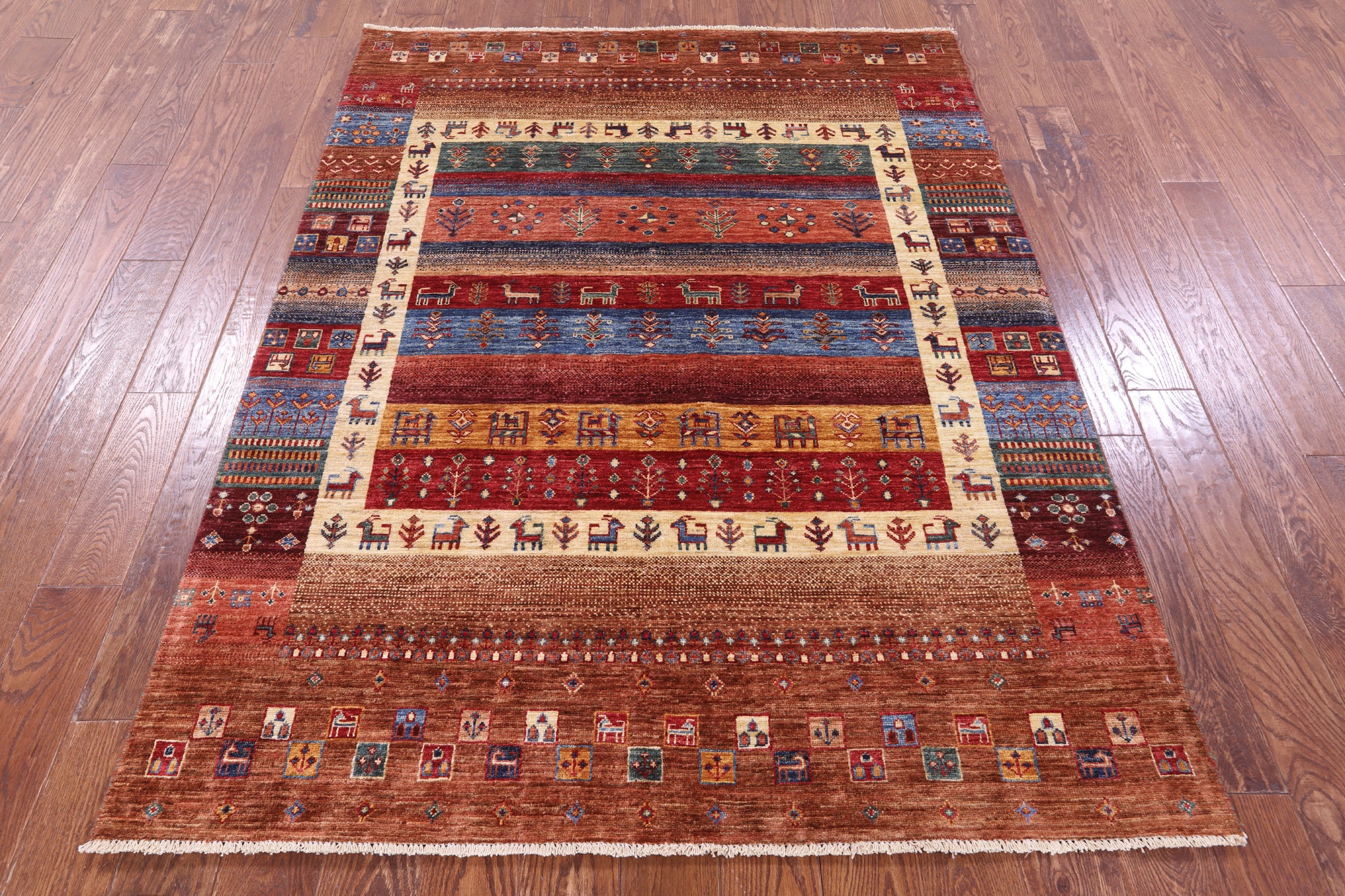 Tribal Persian Gabbeh Hand Knotted Wool Rug - 4' 11" X 6' 6" - Golden Nile