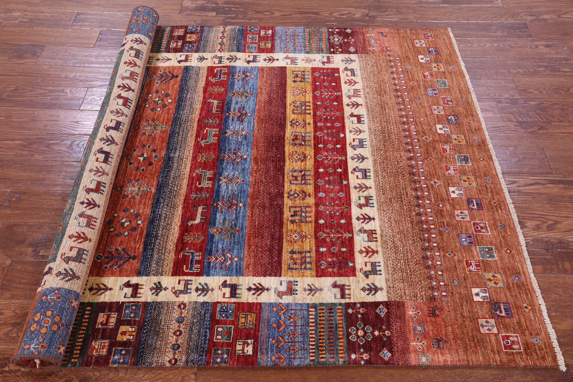 Tribal Persian Gabbeh Hand Knotted Wool Rug - 4' 11" X 6' 6" - Golden Nile
