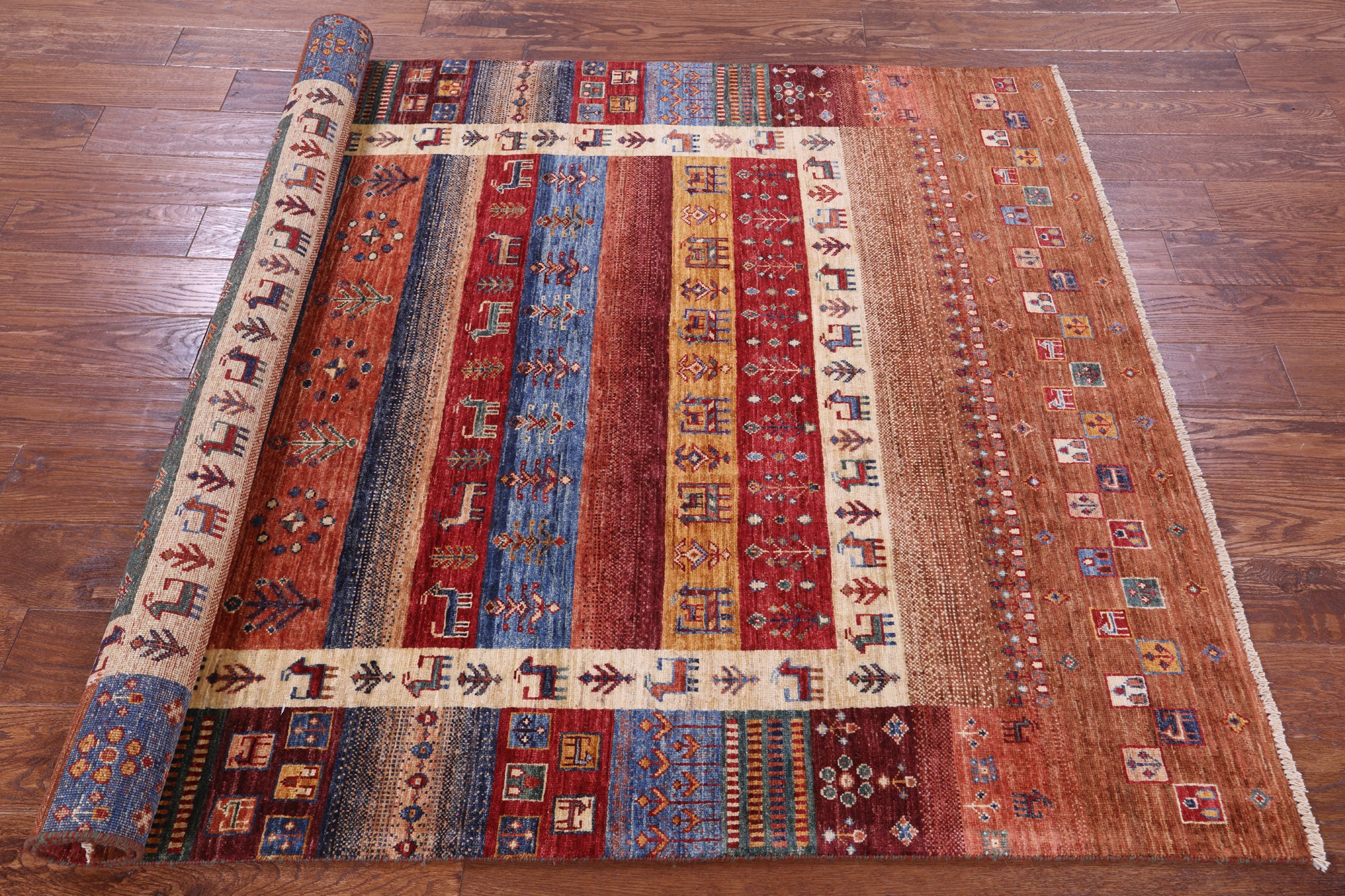 Tribal Persian Gabbeh Hand Knotted Wool Rug - 4' 11" X 6' 6" - Golden Nile
