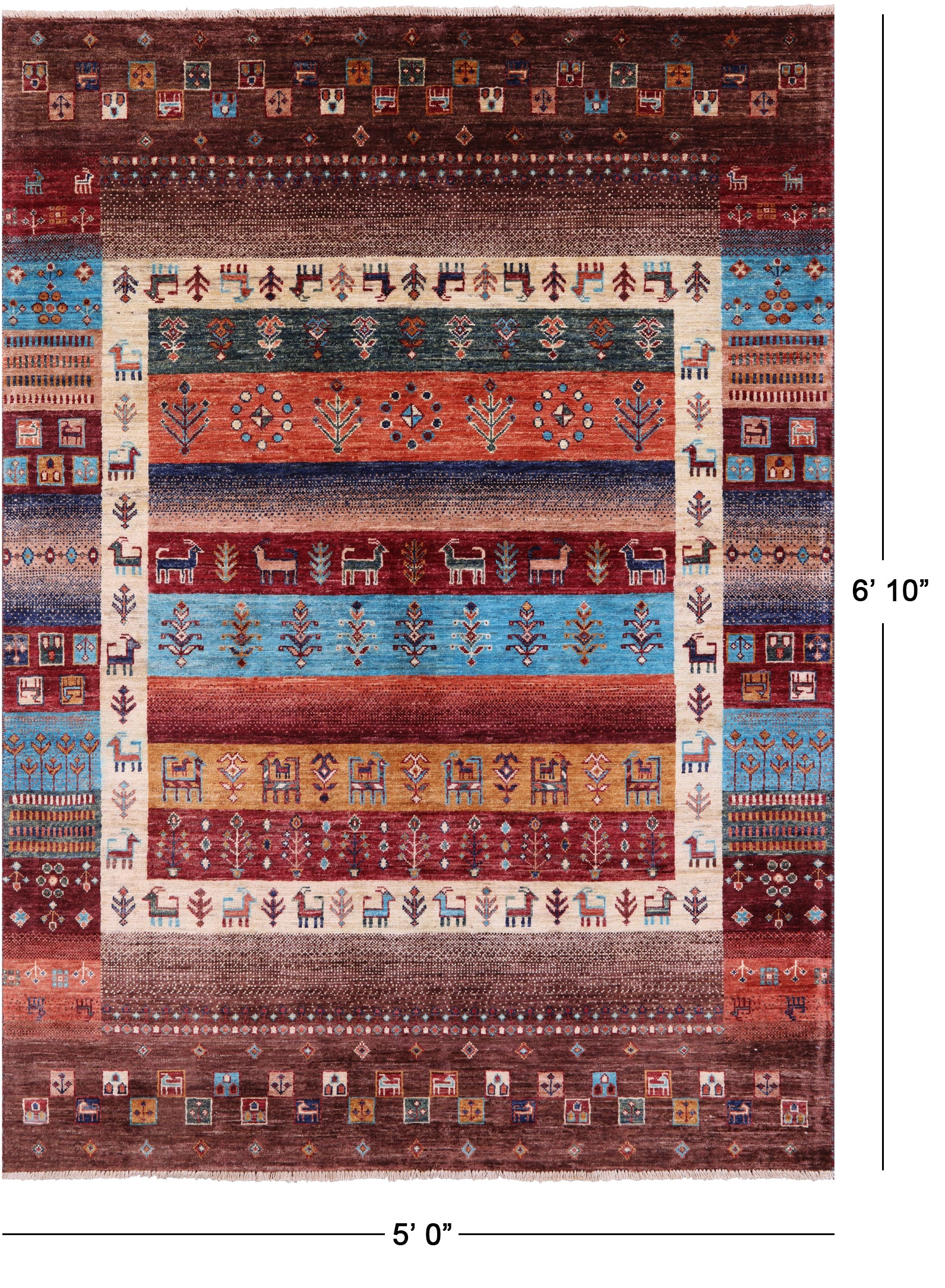 Tribal Persian Gabbeh Hand Knotted Wool Rug - 5' 0" X 6' 10" - Golden Nile