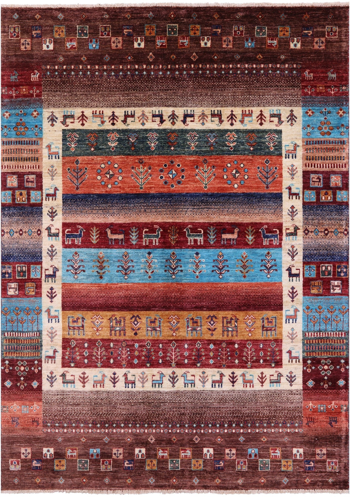 Tribal Persian Gabbeh Hand Knotted Wool Rug - 5' 0" X 6' 10" - Golden Nile
