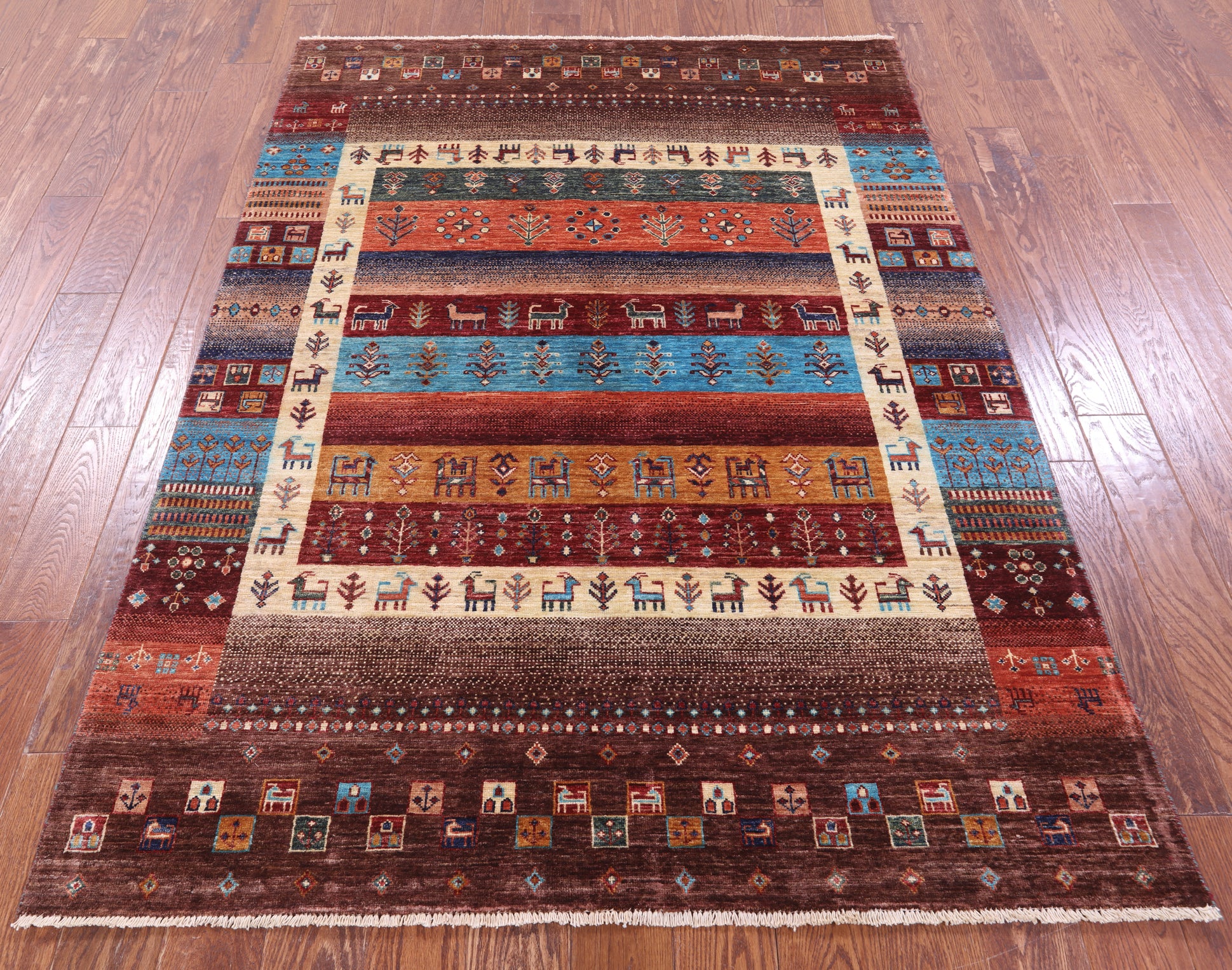 Tribal Persian Gabbeh Hand Knotted Wool Rug - 5' 0" X 6' 10" - Golden Nile