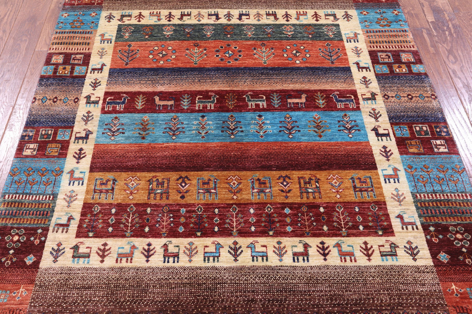 Tribal Persian Gabbeh Hand Knotted Wool Rug - 5' 0" X 6' 10" - Golden Nile