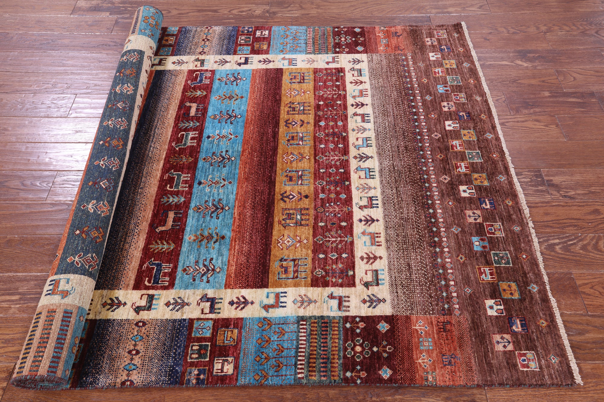 Tribal Persian Gabbeh Hand Knotted Wool Rug - 5' 0" X 6' 10" - Golden Nile