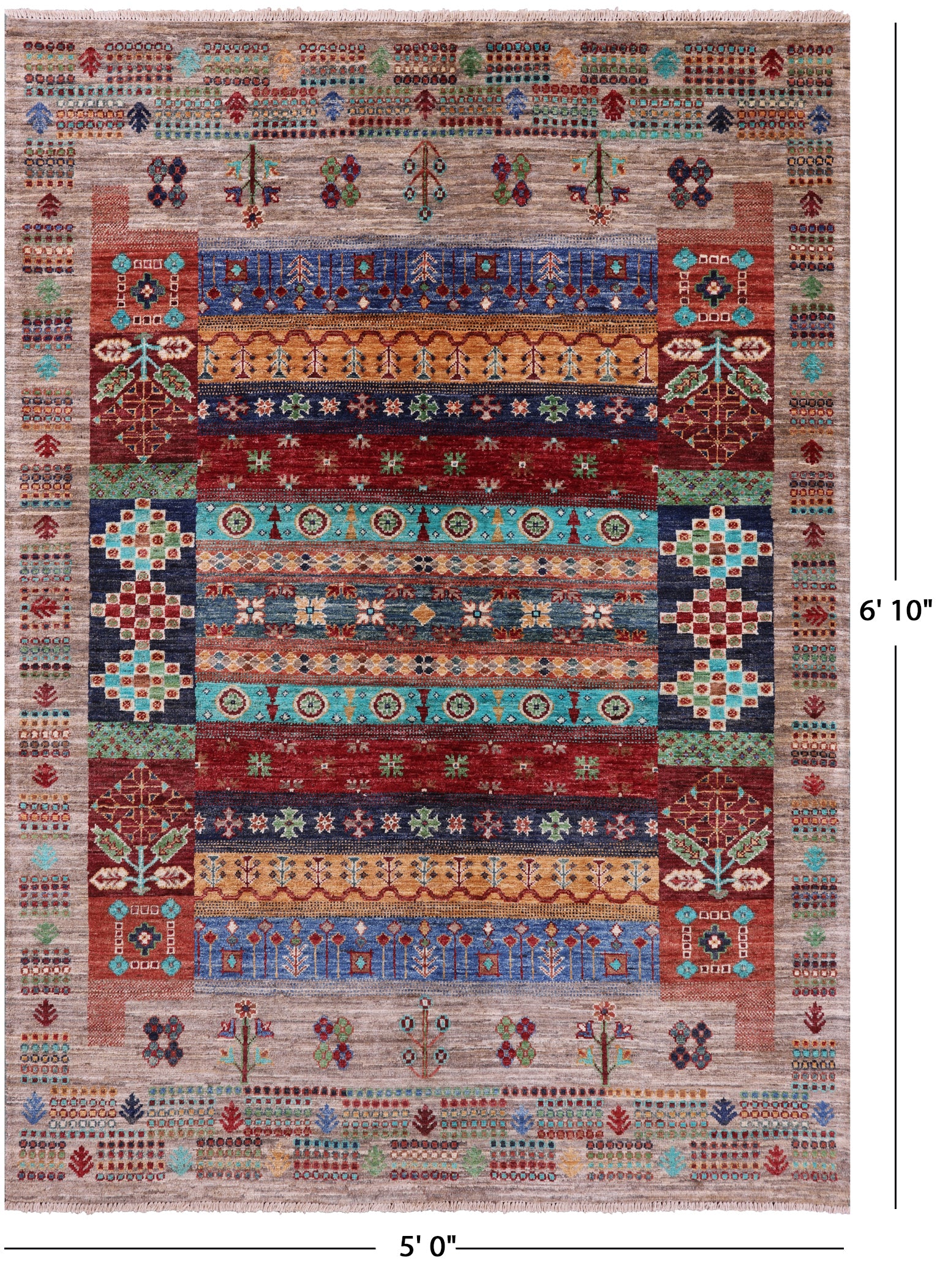 Tribal Persian Gabbeh Hand Knotted Wool Rug - 5' 0" X 6' 10" - Golden Nile