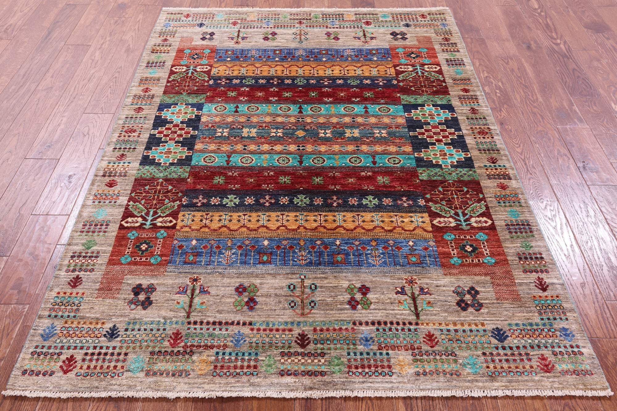 Tribal Persian Gabbeh Hand Knotted Wool Rug - 5' 0" X 6' 10" - Golden Nile