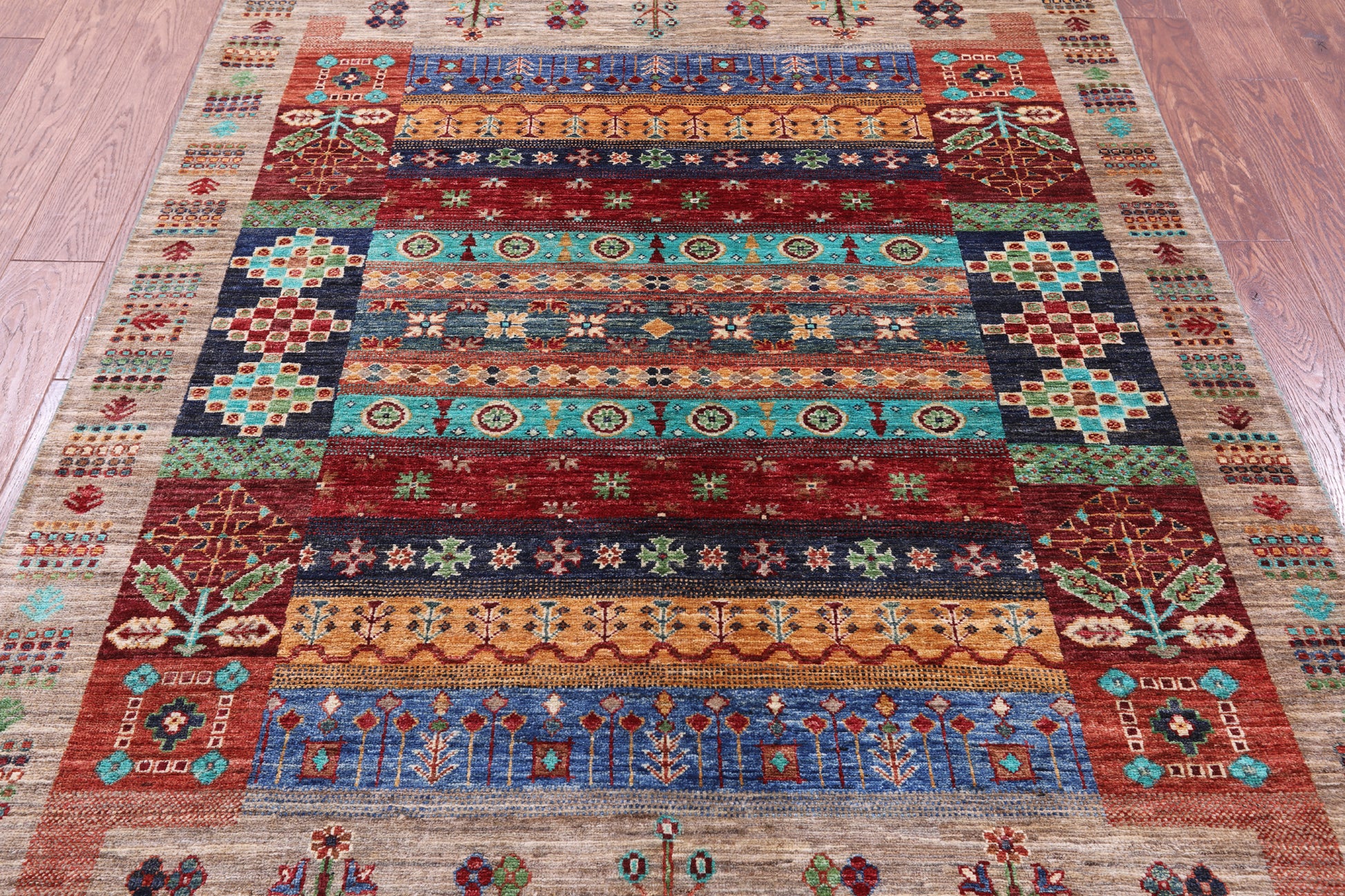 Tribal Persian Gabbeh Hand Knotted Wool Rug - 5' 0" X 6' 10" - Golden Nile