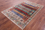 Tribal Persian Gabbeh Hand Knotted Wool Rug - 5' 0" X 6' 10" - Golden Nile