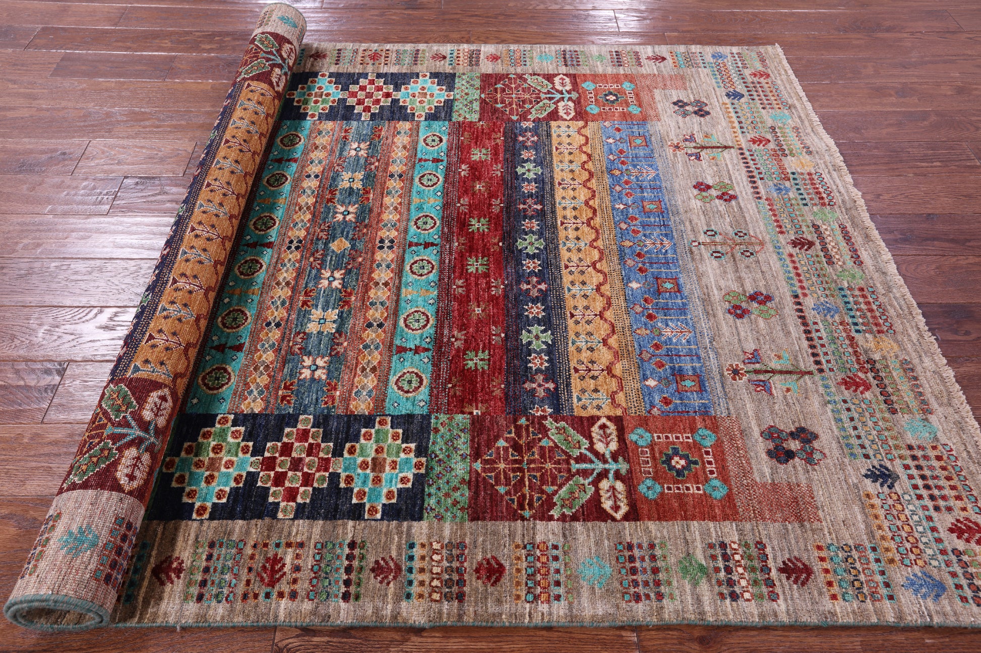 Tribal Persian Gabbeh Hand Knotted Wool Rug - 5' 0" X 6' 10" - Golden Nile