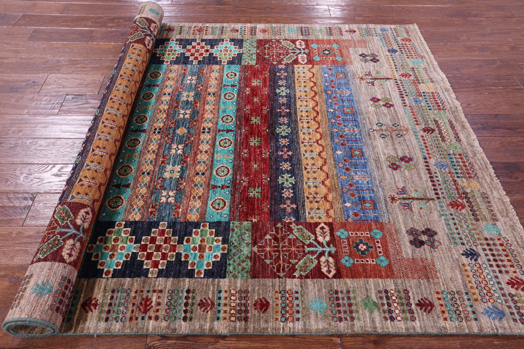 Tribal Persian Gabbeh Hand Knotted Wool Rug - 5' 0" X 6' 10" - Golden Nile