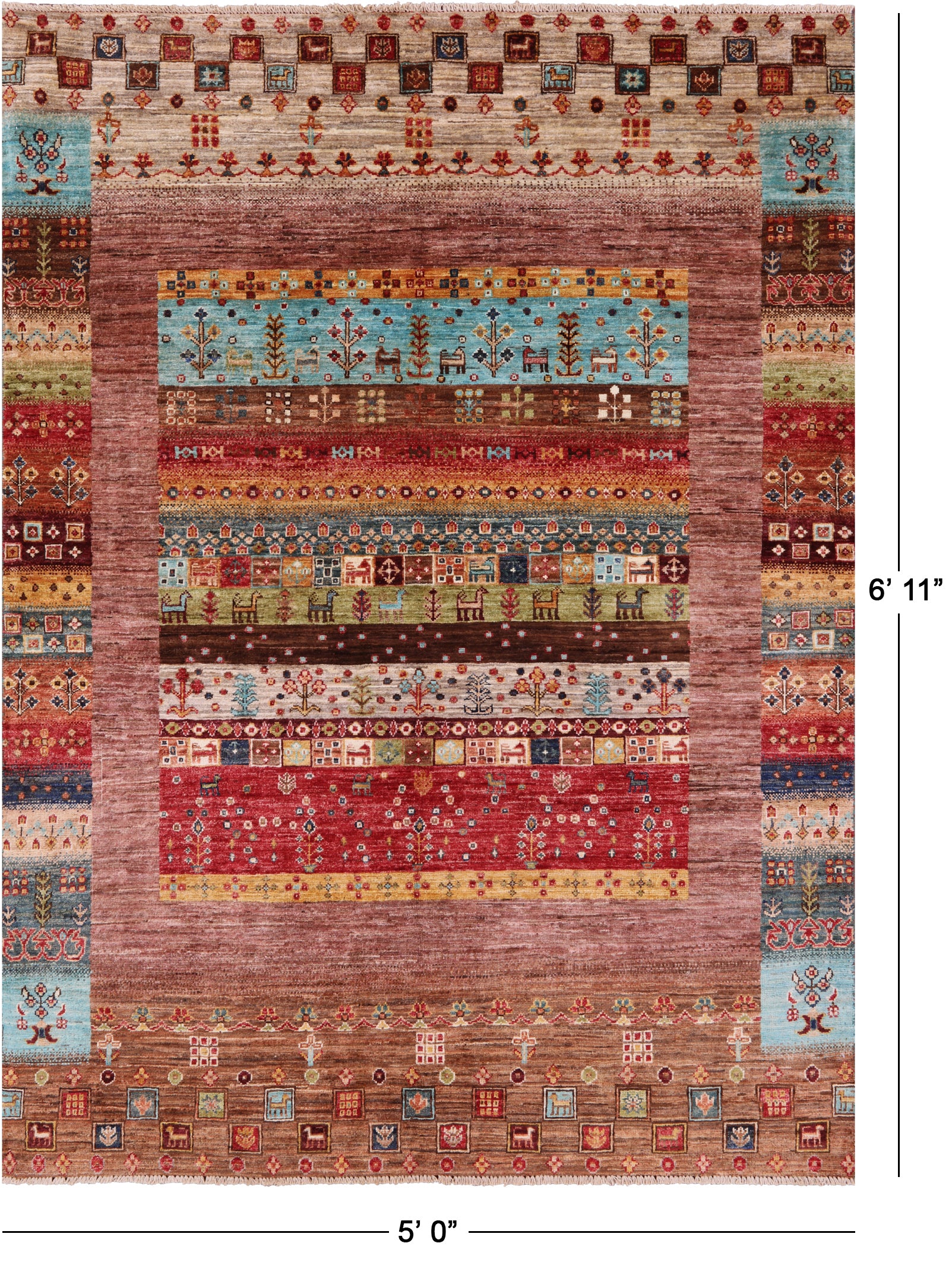 Tribal Persian Gabbeh Handmade Wool Rug - 5' 0" X 6' 11" - Golden Nile