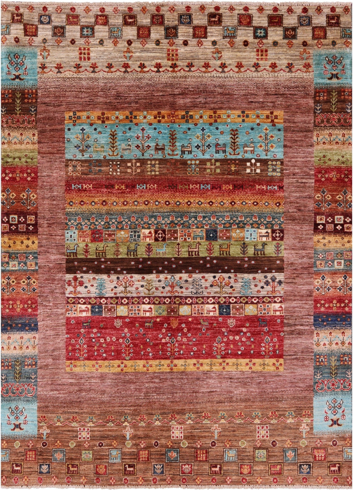 Tribal Persian Gabbeh Handmade Wool Rug - 5' 0" X 6' 11" - Golden Nile