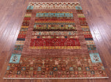 Tribal Persian Gabbeh Handmade Wool Rug - 5' 0" X 6' 11" - Golden Nile