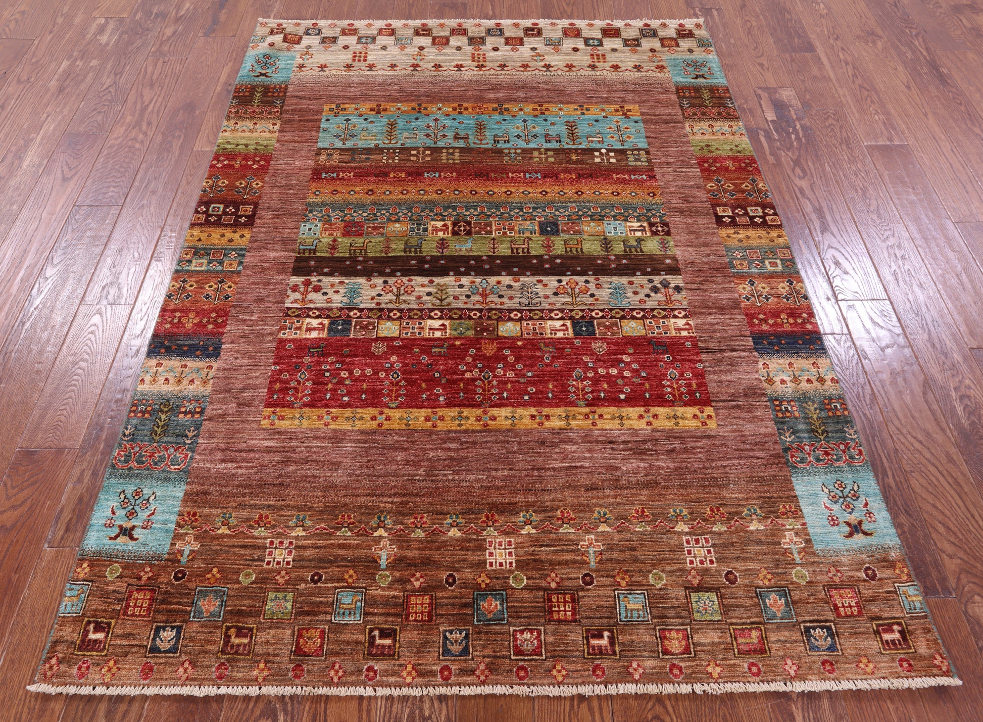 Tribal Persian Gabbeh Handmade Wool Rug - 5' 0" X 6' 11" - Golden Nile