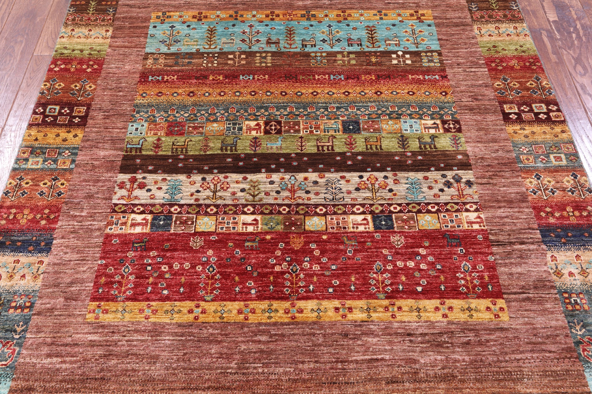 Tribal Persian Gabbeh Handmade Wool Rug - 5' 0" X 6' 11" - Golden Nile