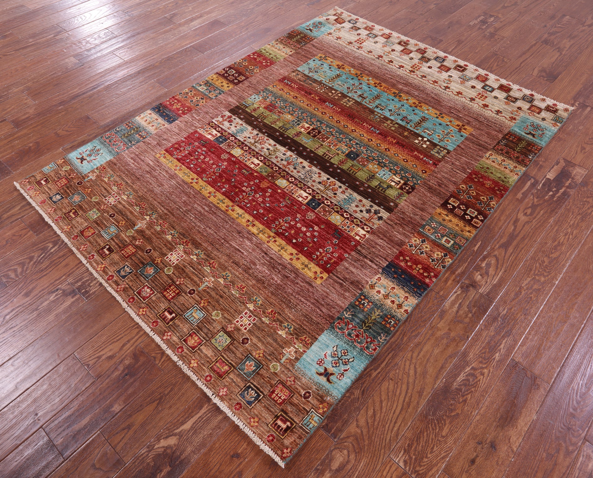Tribal Persian Gabbeh Handmade Wool Rug - 5' 0" X 6' 11" - Golden Nile