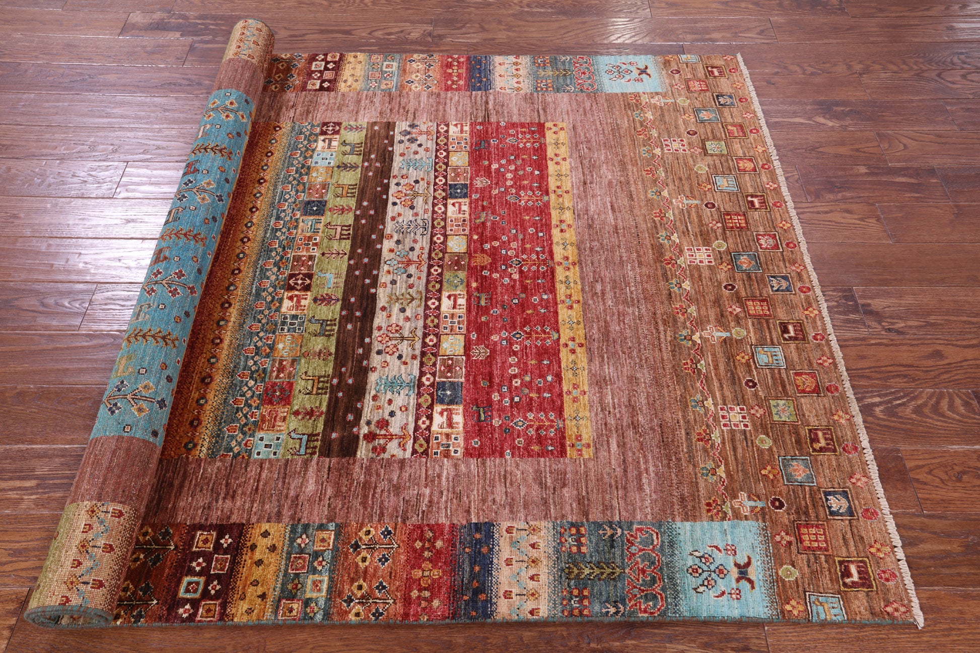 Tribal Persian Gabbeh Handmade Wool Rug - 5' 0" X 6' 11" - Golden Nile