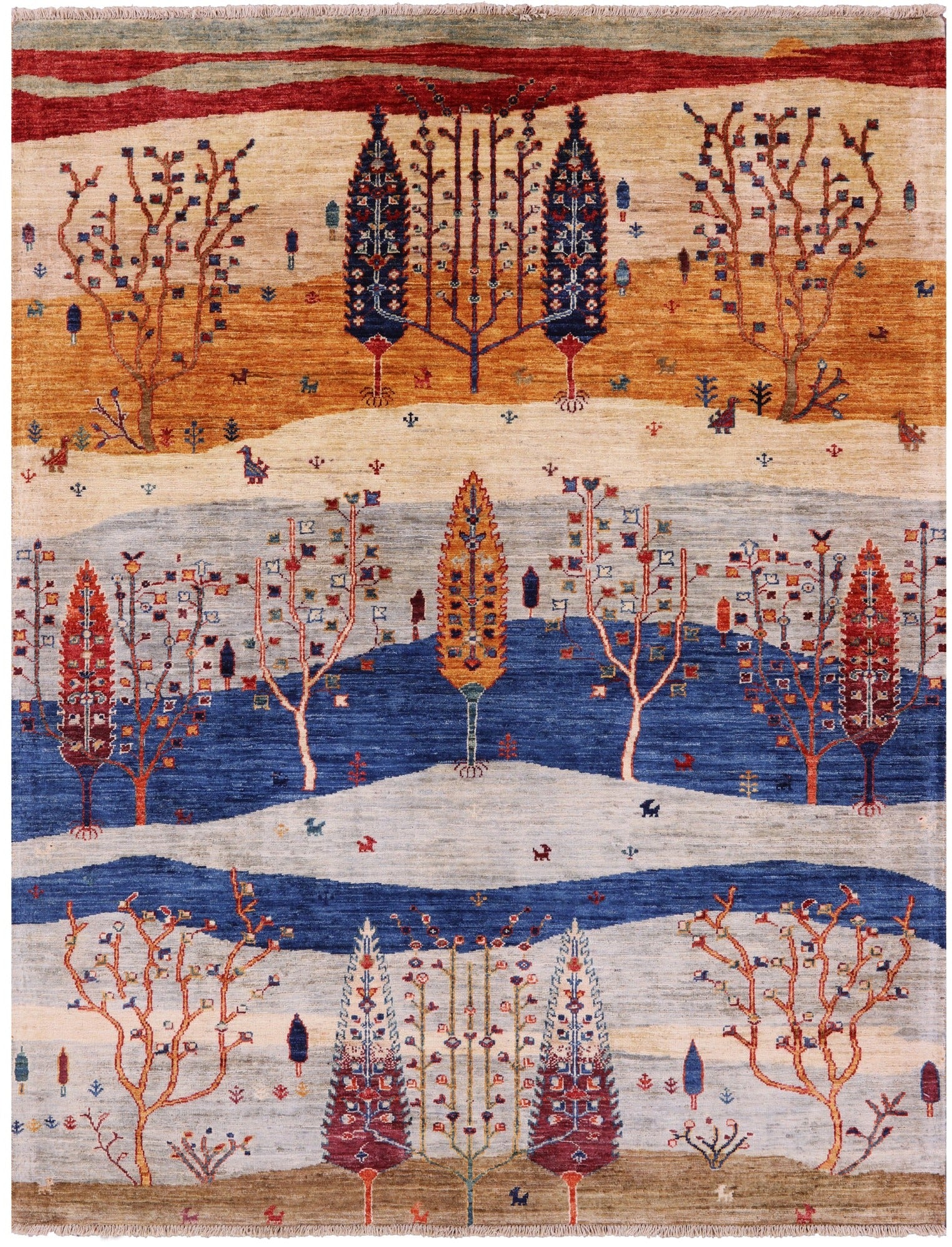 Tribal Persian Gabbeh Hand Knotted Wool Rug - 5' 0" X 6' 5" - Golden Nile