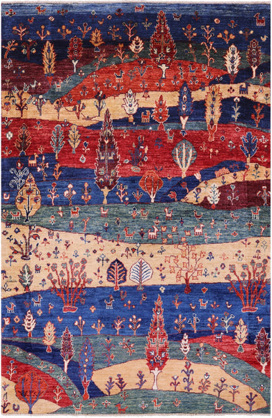 Tribal Persian Gabbeh Hand Knotted Wool Rug - 4' 11" X 7' 8" - Golden Nile