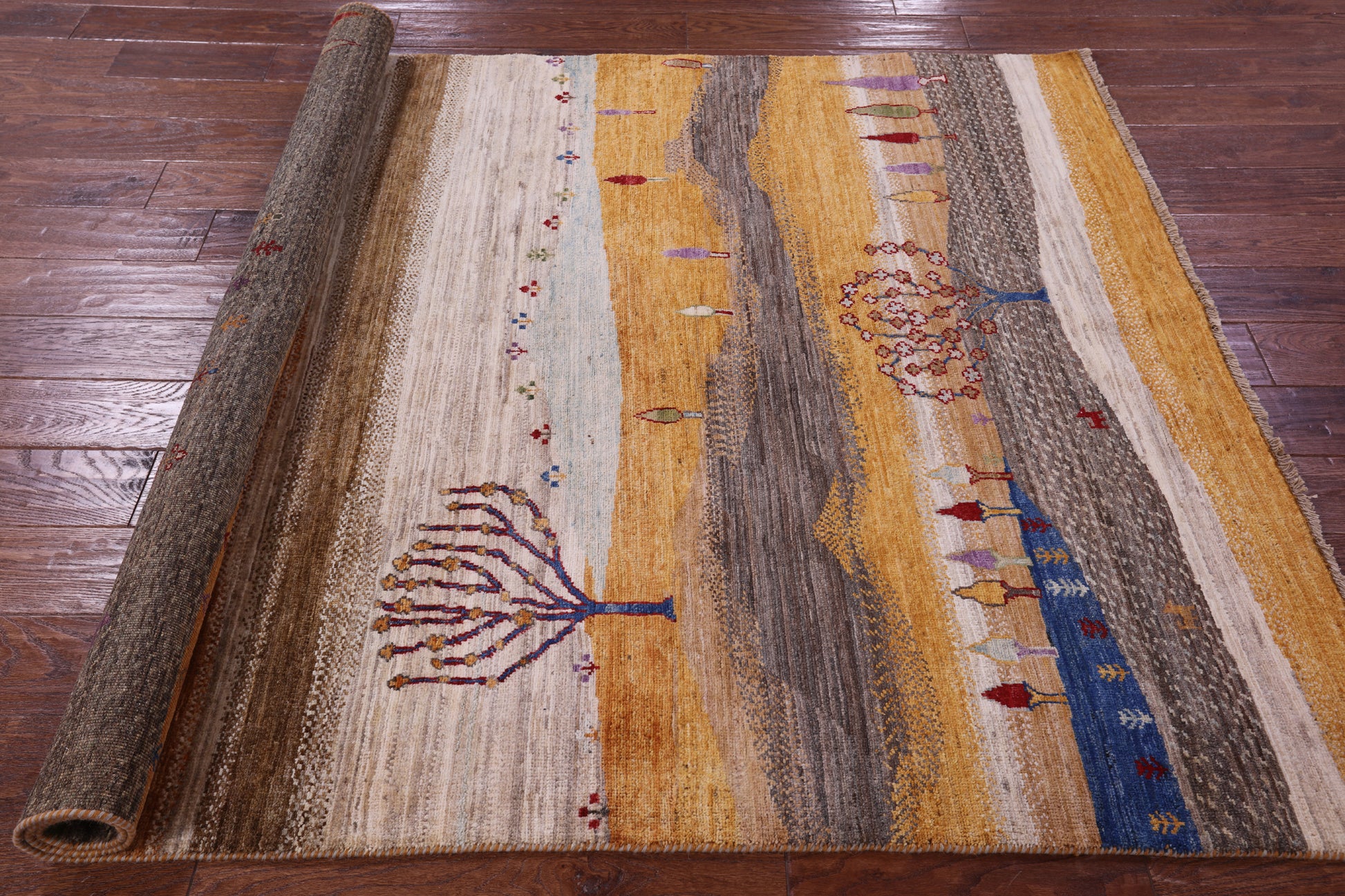Tribal Persian Gabbeh Hand Knotted Wool Rug - 5' 0" X 6' 7" - Golden Nile