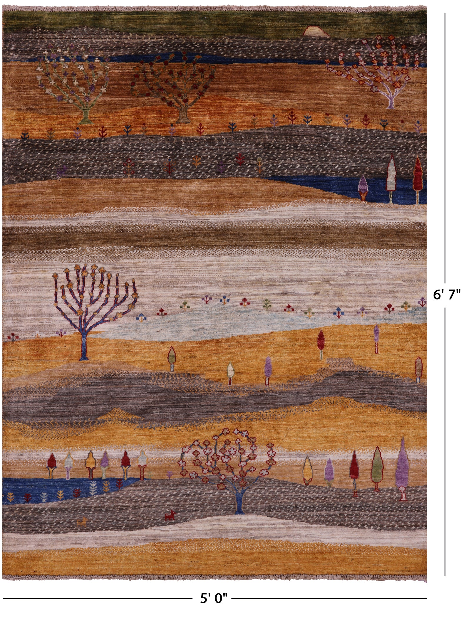 Tribal Persian Gabbeh Hand Knotted Wool Rug - 5' 0" X 6' 7" - Golden Nile