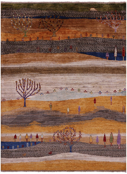 Tribal Persian Gabbeh Hand Knotted Wool Rug - 5' 0" X 6' 7" - Golden Nile