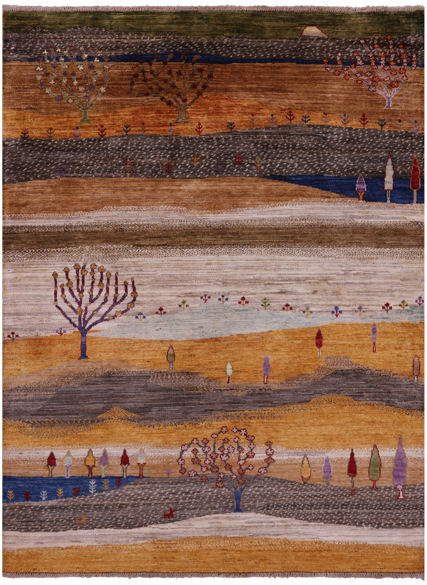 Tribal Persian Gabbeh Hand Knotted Wool Rug - 5' 0" X 6' 7" - Golden Nile