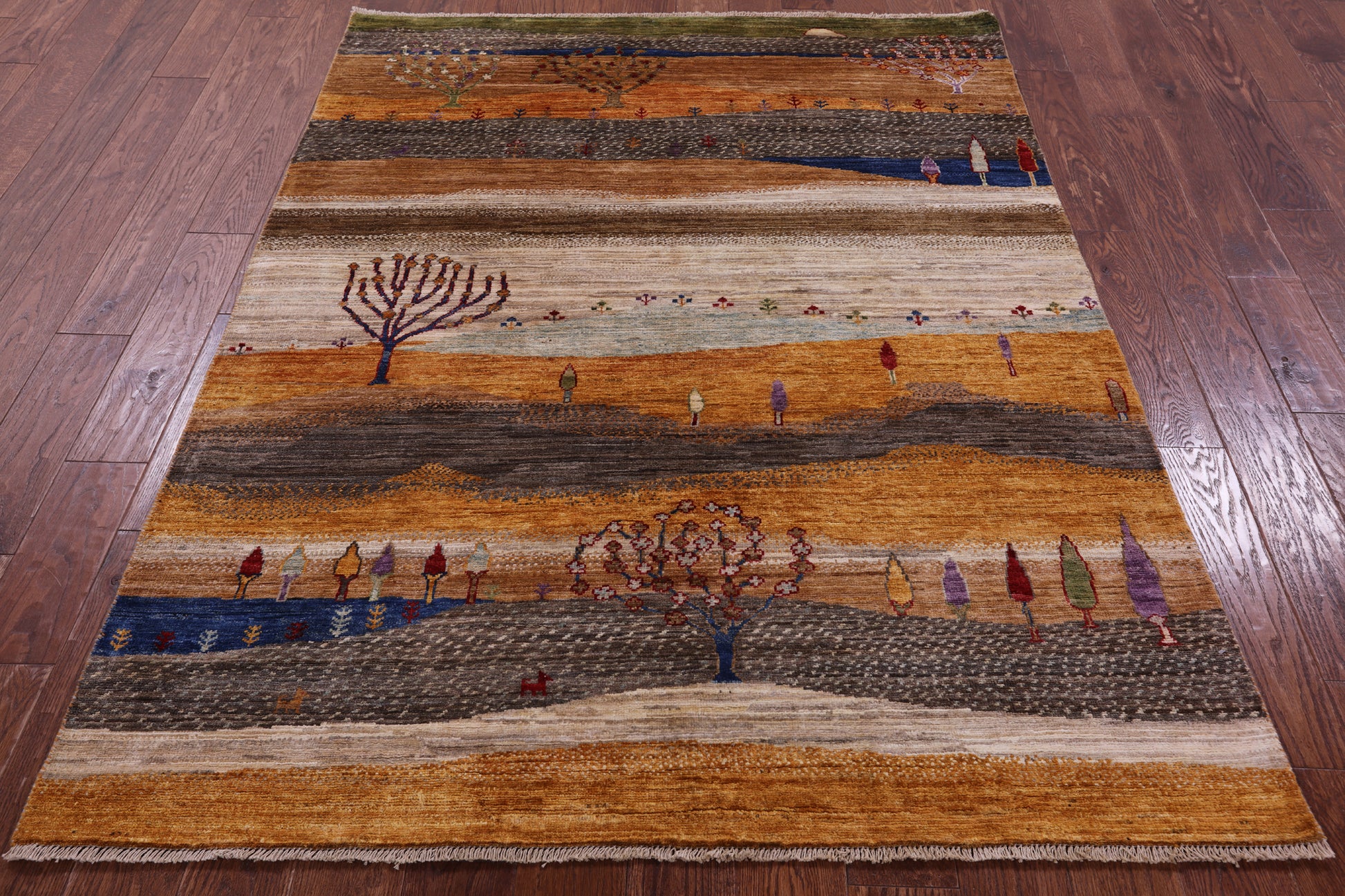 Tribal Persian Gabbeh Hand Knotted Wool Rug - 5' 0" X 6' 7" - Golden Nile