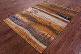 Tribal Persian Gabbeh Hand Knotted Wool Rug - 5' 0" X 6' 7" - Golden Nile