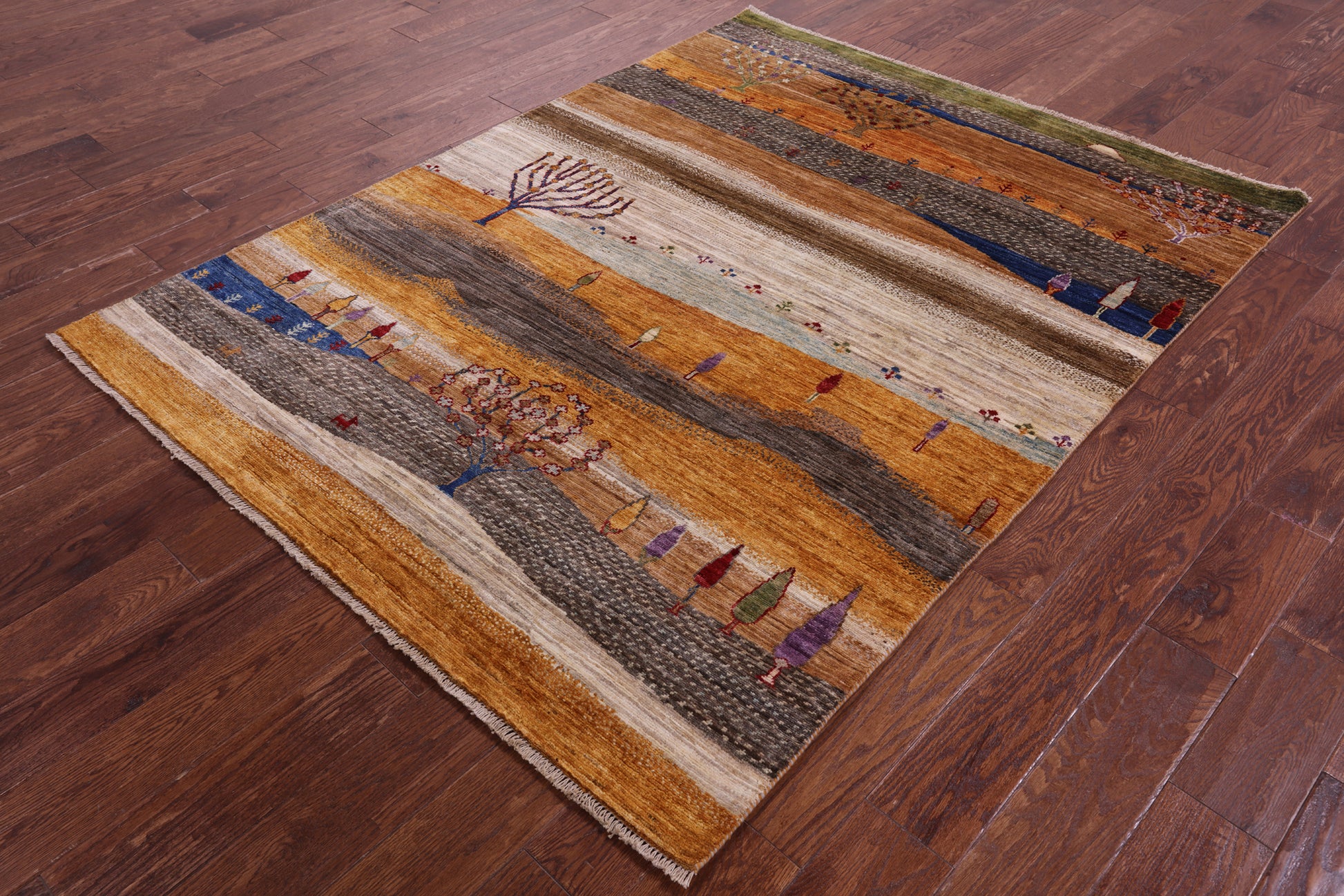 Tribal Persian Gabbeh Hand Knotted Wool Rug - 5' 0" X 6' 7" - Golden Nile