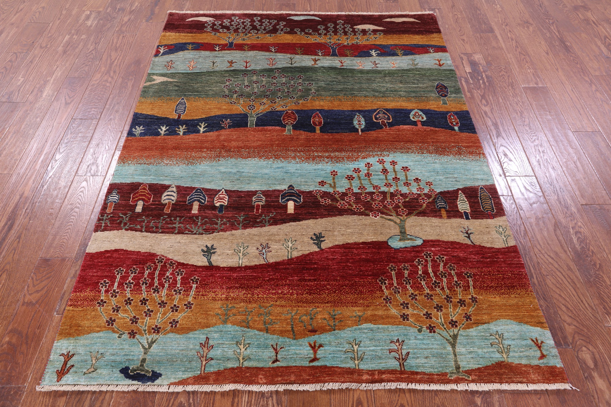 Tribal Persian Gabbeh Hand Knotted Wool Rug - 5' 2" X 6' 10" - Golden Nile