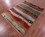 Tribal Persian Gabbeh Hand Knotted Wool Rug - 5' 2" X 6' 10" - Golden Nile