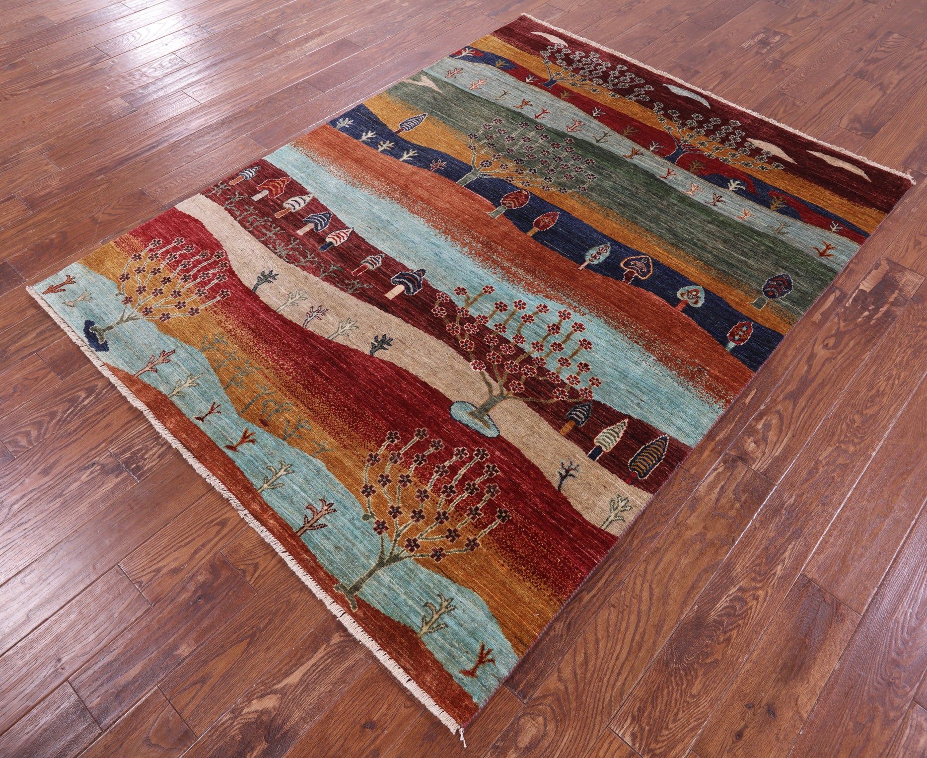Tribal Persian Gabbeh Hand Knotted Wool Rug - 5' 2" X 6' 10" - Golden Nile