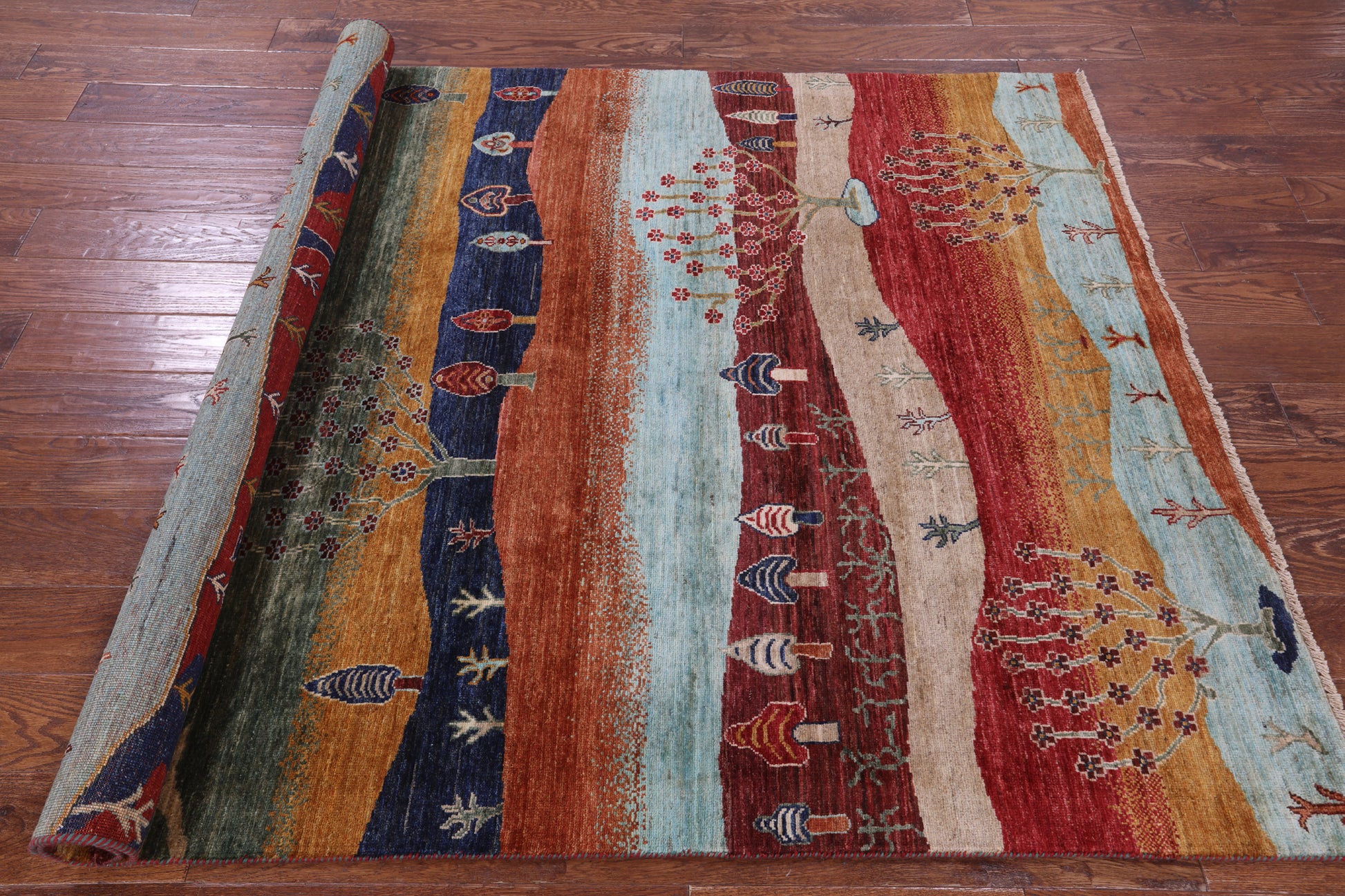 Tribal Persian Gabbeh Hand Knotted Wool Rug - 5' 2" X 6' 10" - Golden Nile