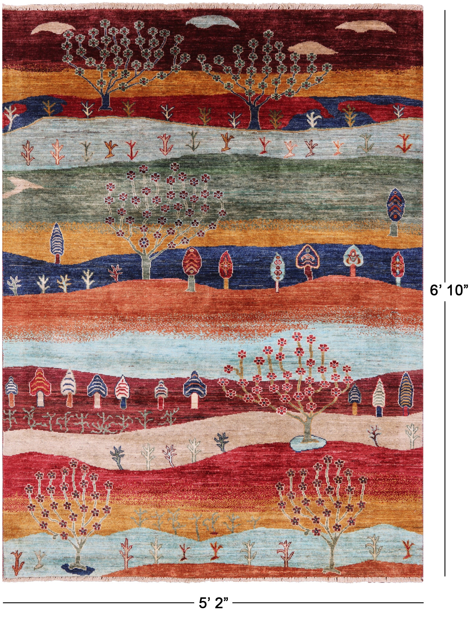 Tribal Persian Gabbeh Hand Knotted Wool Rug - 5' 2" X 6' 10" - Golden Nile