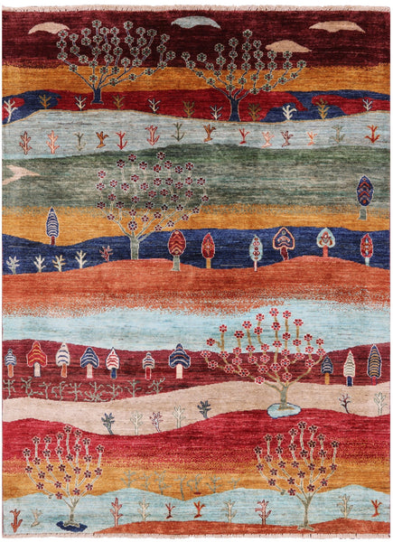 Tribal Persian Gabbeh Hand Knotted Wool Rug - 5' 2" X 6' 10" - Golden Nile
