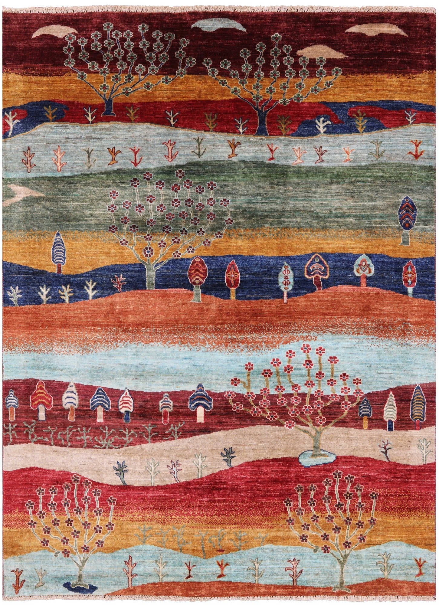 Tribal Persian Gabbeh Hand Knotted Wool Rug - 5' 2" X 6' 10" - Golden Nile