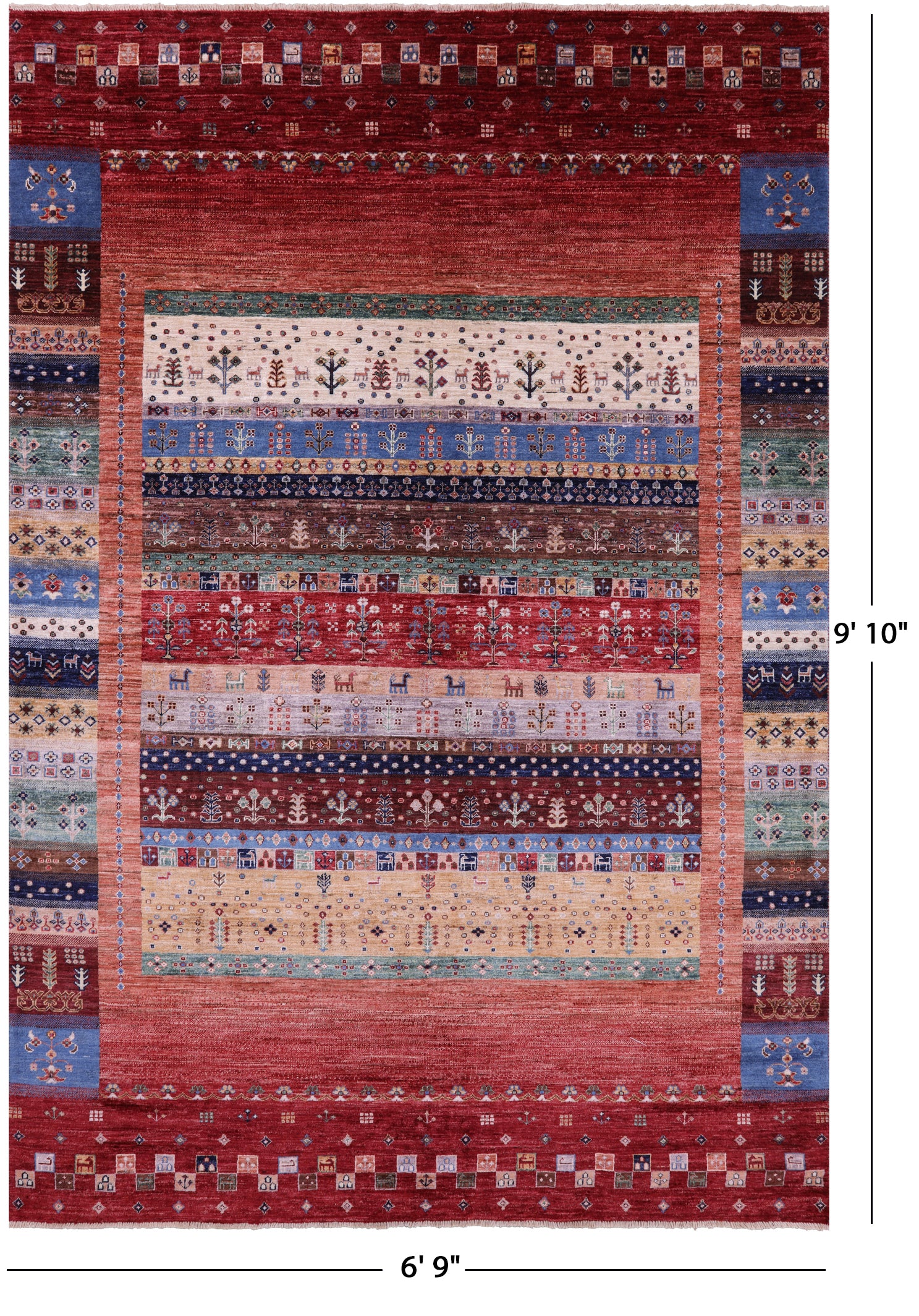 Tribal Persian Gabbeh Hand Knotted Wool Rug - 6' 9" X 9' 10" - Golden Nile