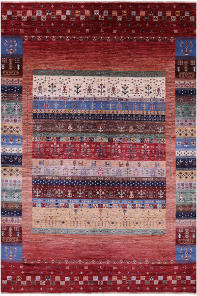 Tribal Persian Gabbeh Hand Knotted Wool Rug - 6' 9" X 9' 10" - Golden Nile
