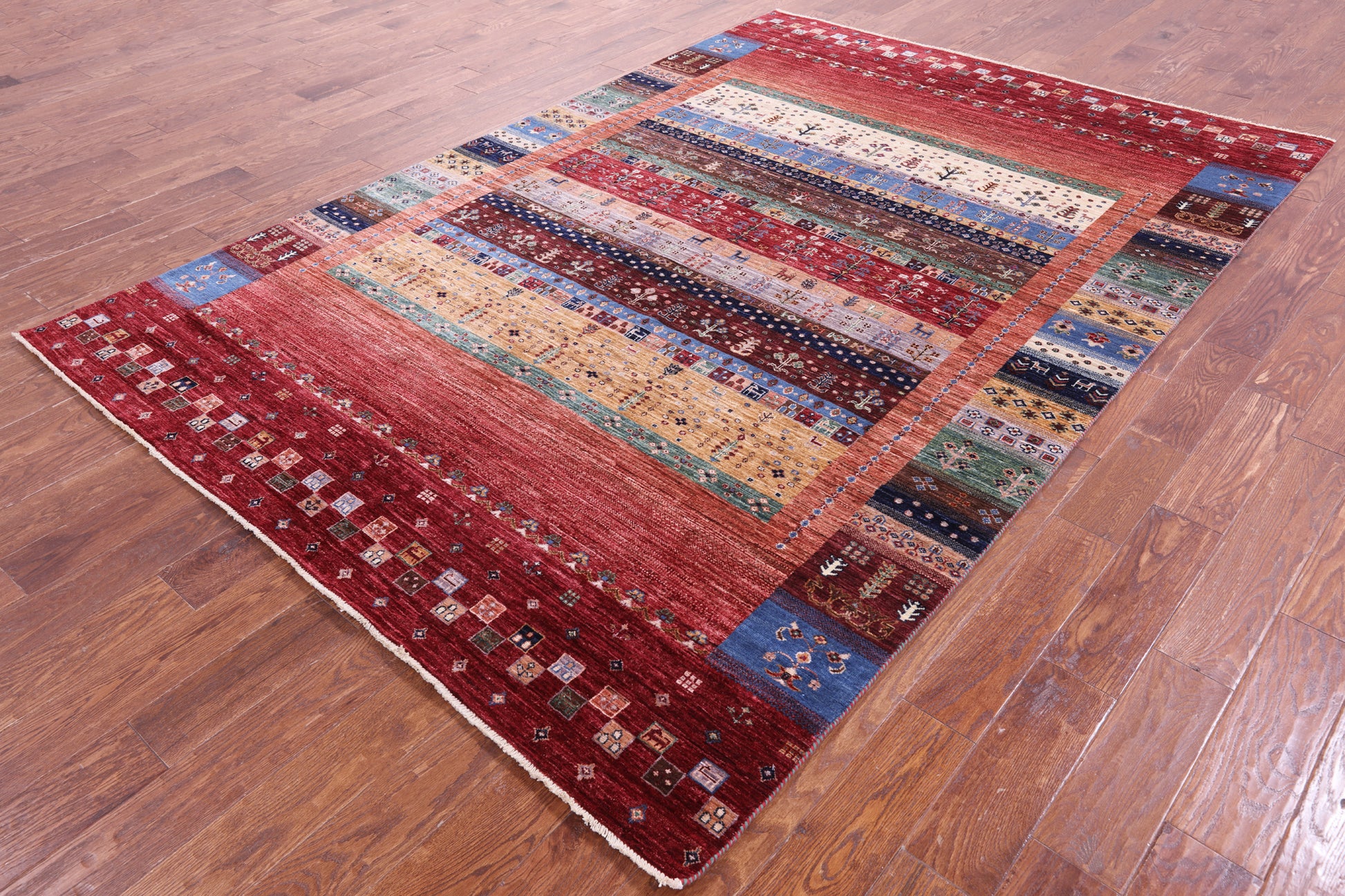 Tribal Persian Gabbeh Hand Knotted Wool Rug - 6' 9" X 9' 10" - Golden Nile