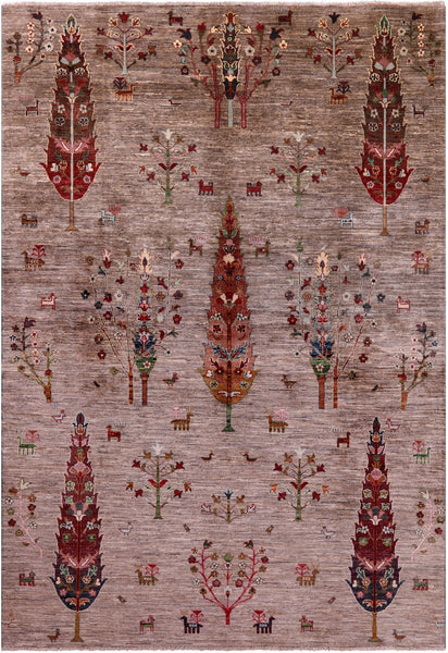 Tribal Persian Gabbeh Handmade Wool Rug - 6' 9" X 9' 10" - Golden Nile