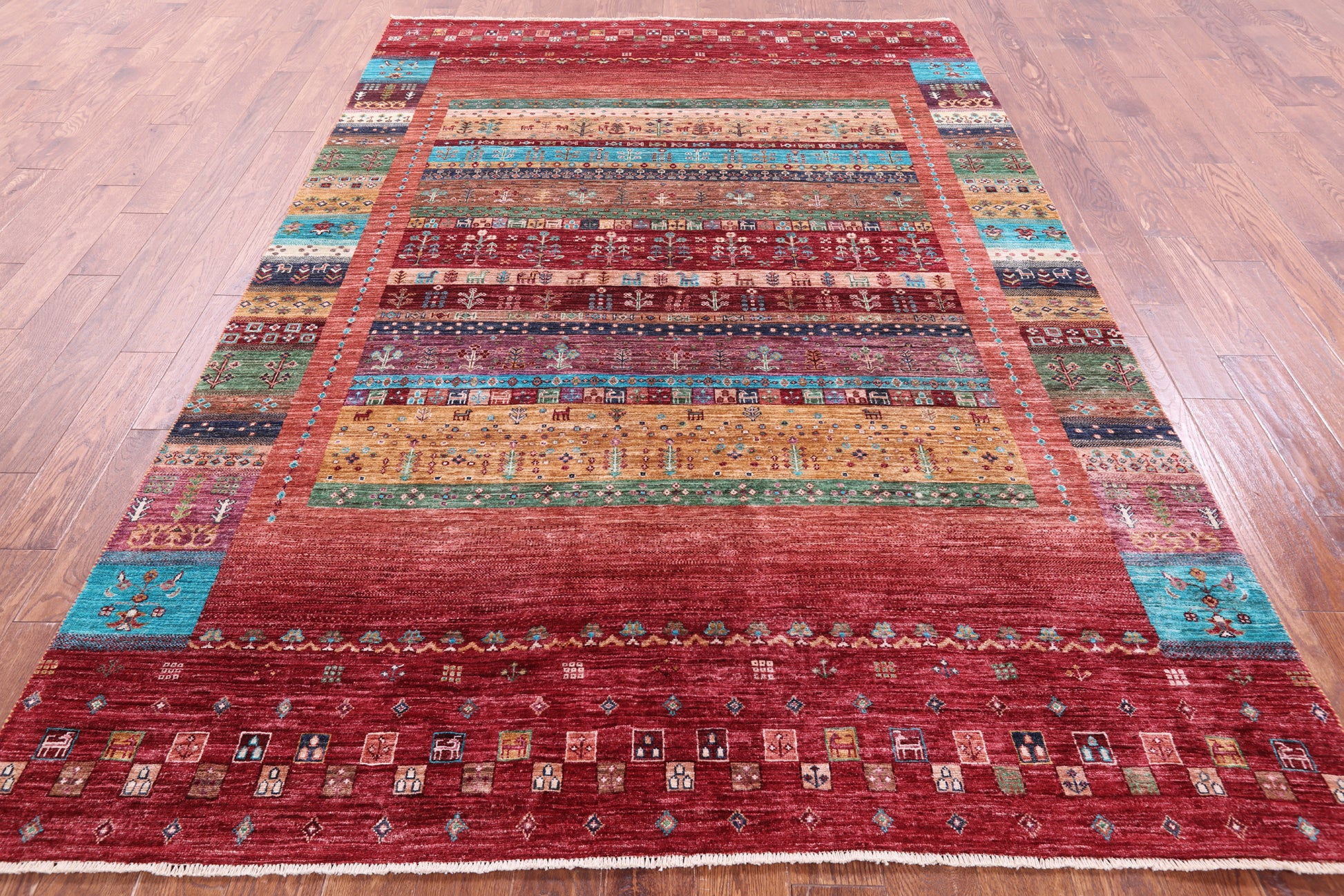 Tribal Persian Gabbeh Handmade Wool Rug - 6' 8" X 9' 9" - Golden Nile
