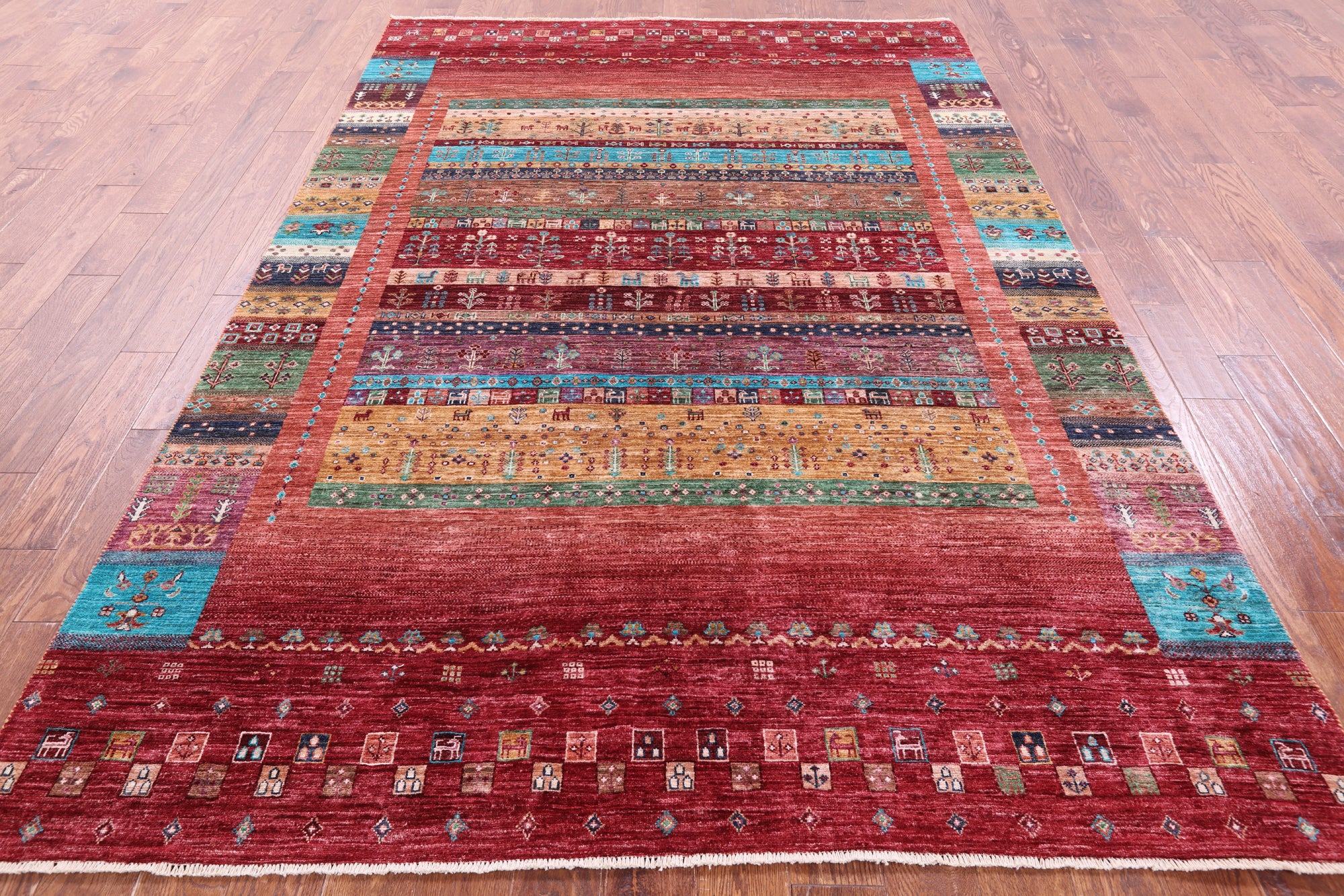 Tribal Persian Gabbeh Handmade Wool Rug - 6' 8" X 9' 9" - Golden Nile